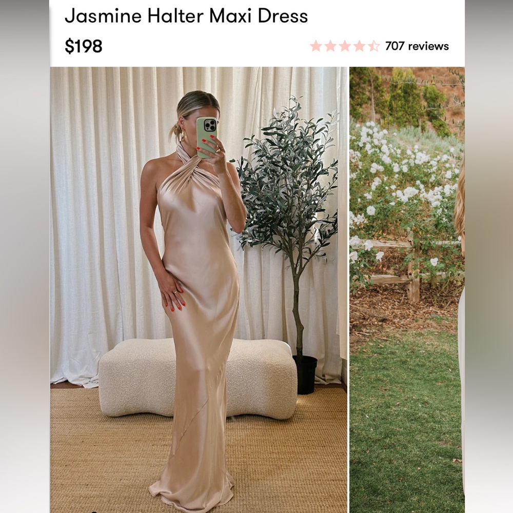 Show Me Your MuMu Jasmine Halter Maxi Dress in Champagne Luxe Satin